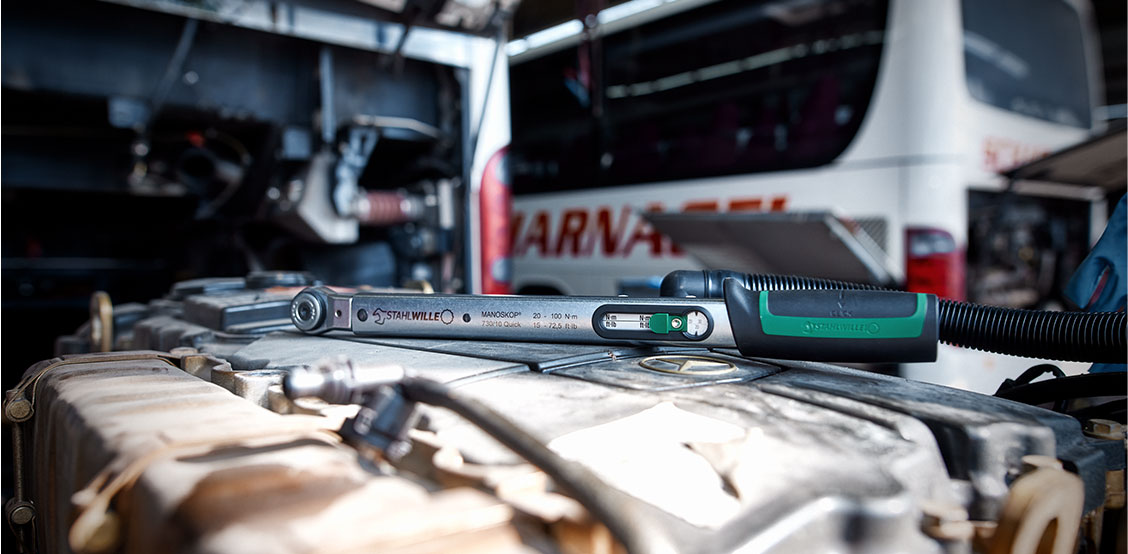 STAHLWILLE torque wrench is in a workshop for commercial vehicles