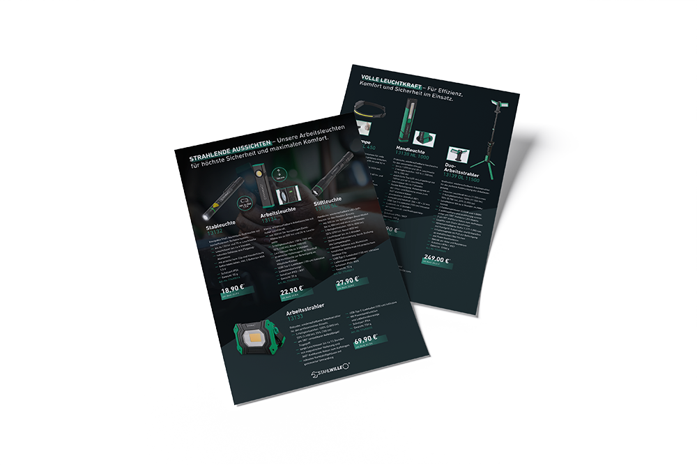 Mock-up of the STAHLWILLE lights flyer