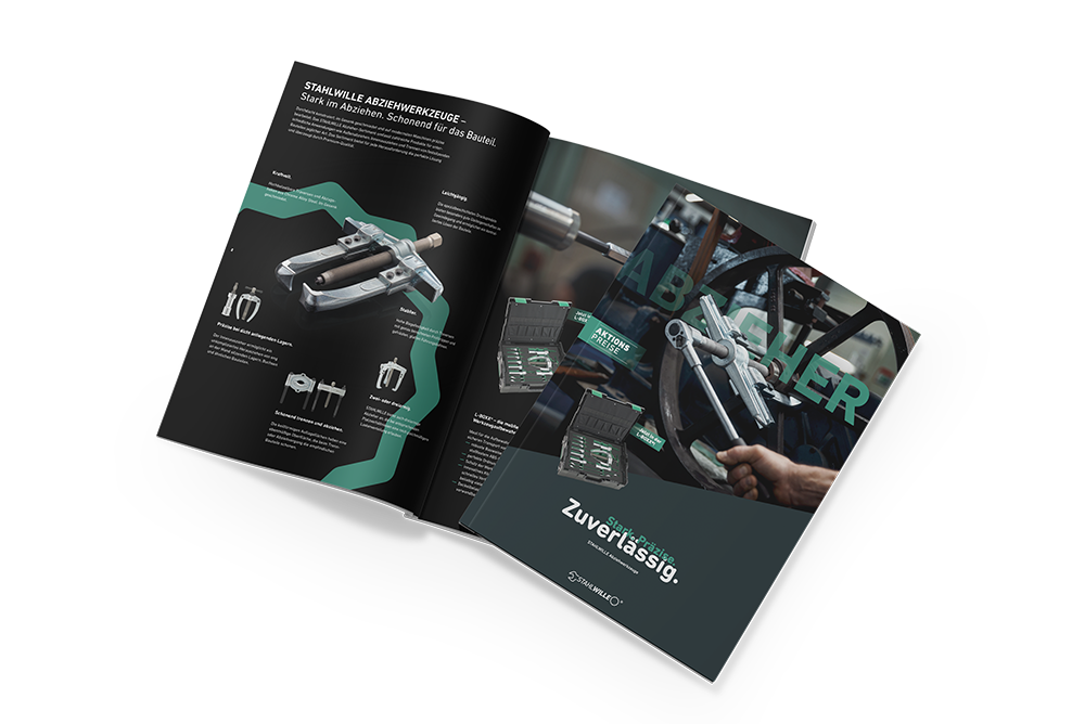 Mock-up des STAHLWILLE Abzieher Flyers